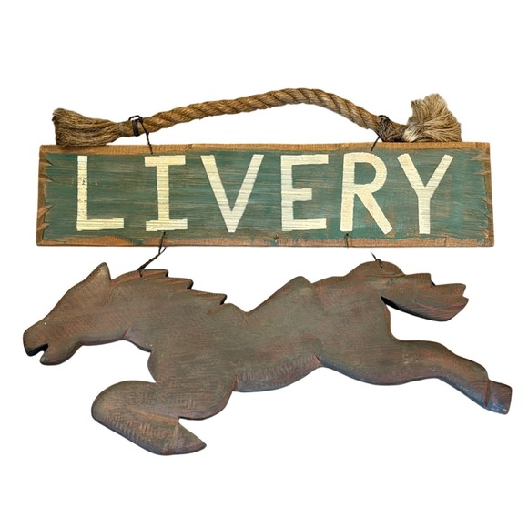Other - Vintage Rustic Wooden Livery Sign Rearing Horse Cutout Barn Tack Room Wall Decor